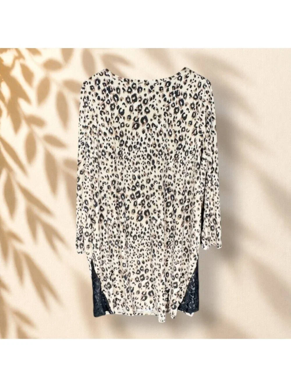 Amoureuse Night Gown Women L Large Beige Animal V-Neck Long Sleeve Sleepwear